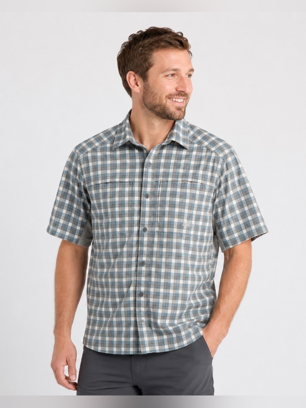 Rei Co-Op Sahara Plaid Short Sleeve Button Front Shirt Men’s Size M